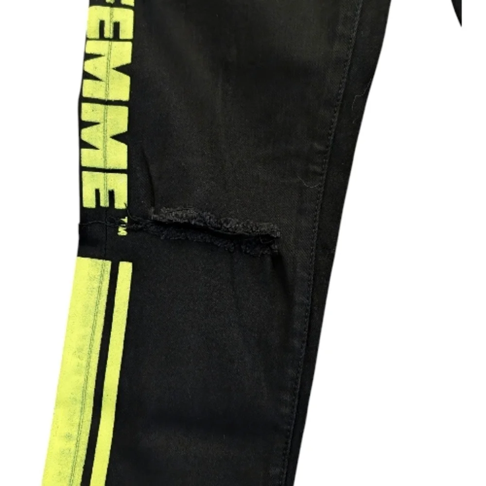 Homme Femme Neon Logo Striped Black Jeans Size 28 New